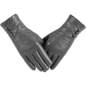 Women Grey Touchscreen Texting Warm Cashmere Lining Suede Driving Gloves